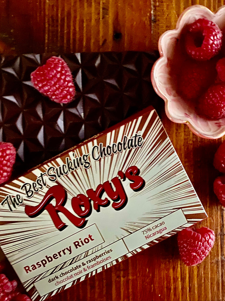 Raspberry Riot 75% dark chocolate + raspberries